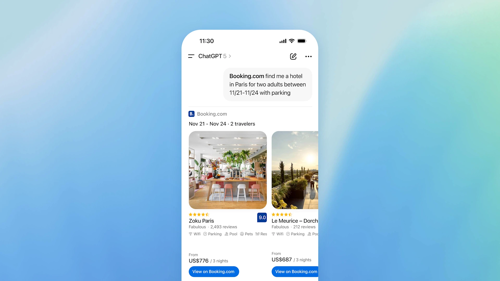 Dostęp do aplikacji Booking.com w ChatGPT.