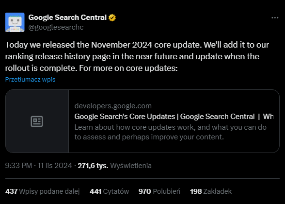 Zapowiedz November Core Update