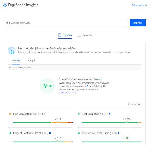 nowe Page Speed Insights