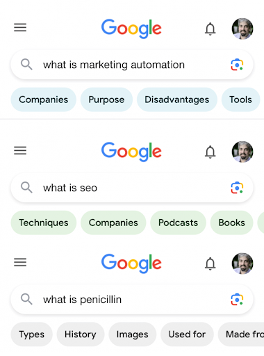sugestie kolorami w pasku wyszukiwania Google