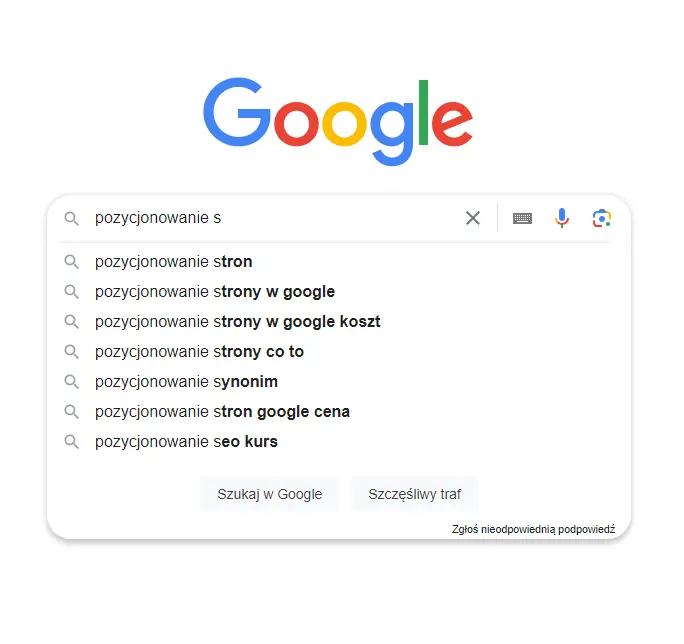 słowa kluczowe - autouzupełnianie Google