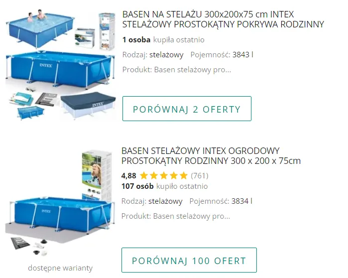 produkt z oceną i bez