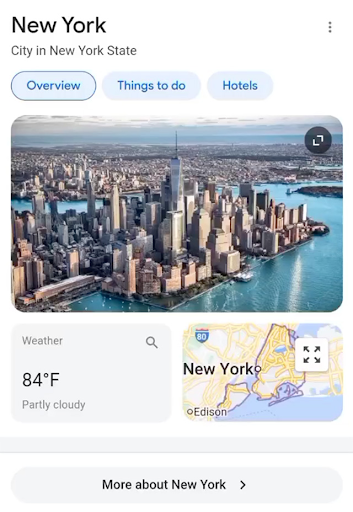 nowy design wyników miast w Google Maps