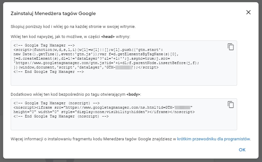 kody śledzenia Google Tag Manager