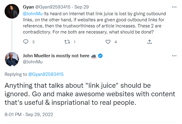 twitt Johna Muellera o ignorowaniu link juice