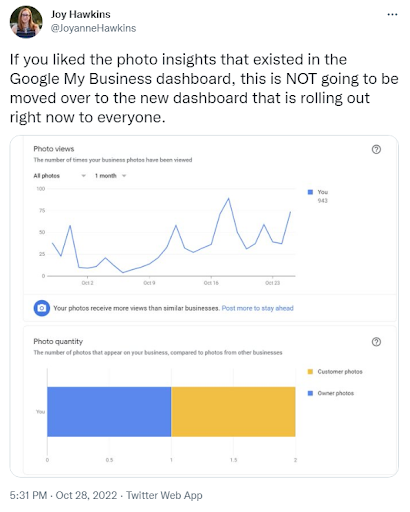 informacja o usunięciu statystyk zdjęć w Google Moja Firma