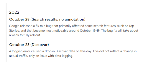 stara przywrócona notka Google o anomaliach danych w Search Console