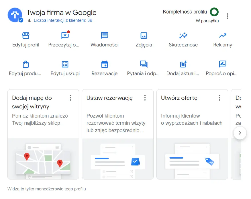 wizytówka Google Moja Firma - zarządzanie