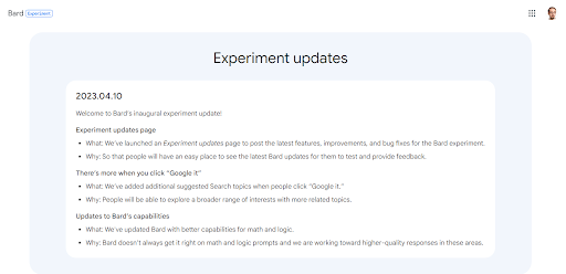 lista zmian w Google Bard