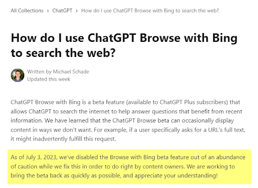 zablokowany dostęp do pluginu Binga w ChatGPT Plus