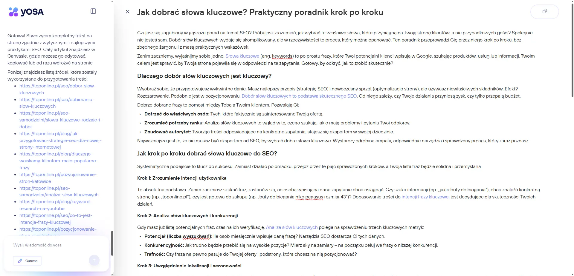Tekst wygenerowany przez YOSA