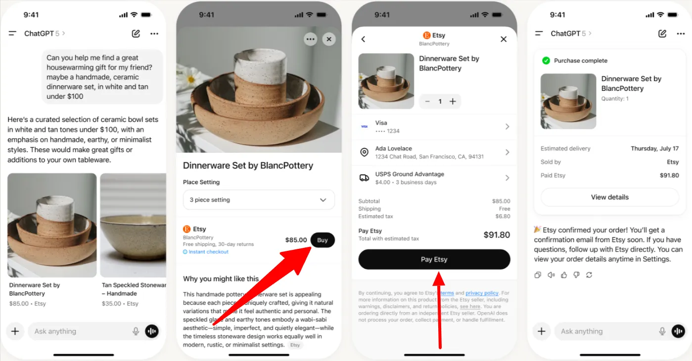 Funkcja Instant Checkout w ChatGPT.