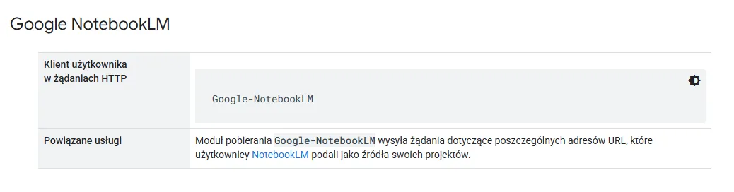 Moduły pobierania Google uruchamiane przez użytkownika, w tym NotebookLM.