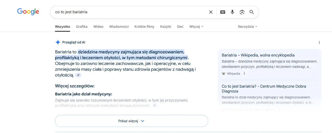 AI Overviews przed rozwinięciem