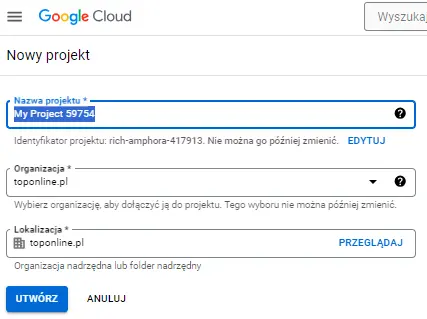 nowy projekt google cloud