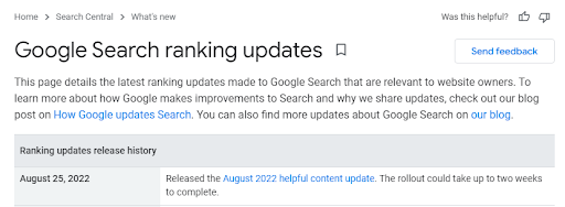 informacja Google o rozpoczęciu Helpful Content Update