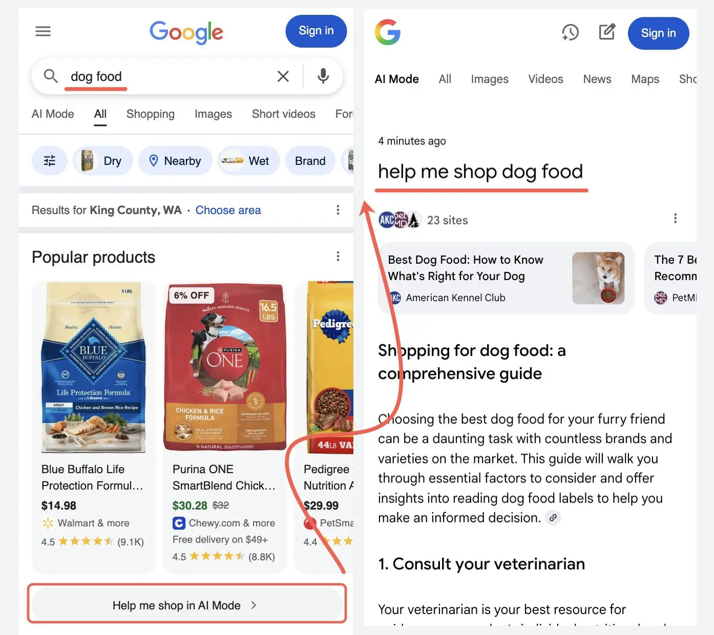 ai mode shopping button