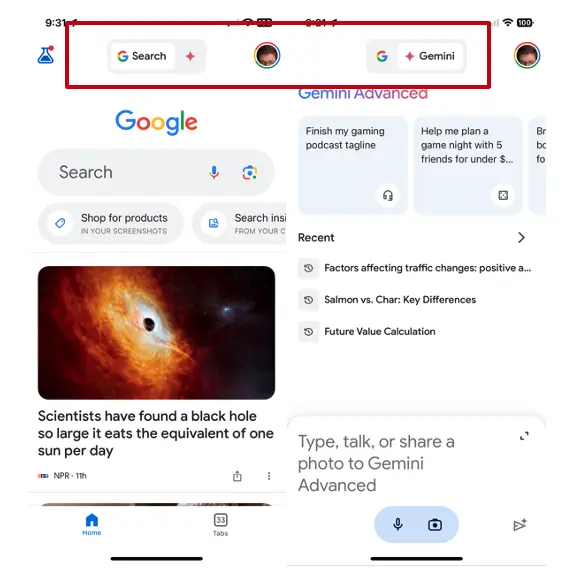 Gemini w aplikacji Google