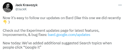 Jack Krawczyk informuje o aktualizacjach Google Bard