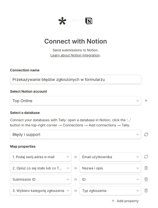 integracja notion z tally