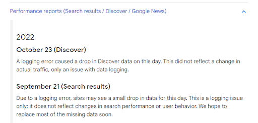 nowa notka Google o anomaliach danych w Search Console