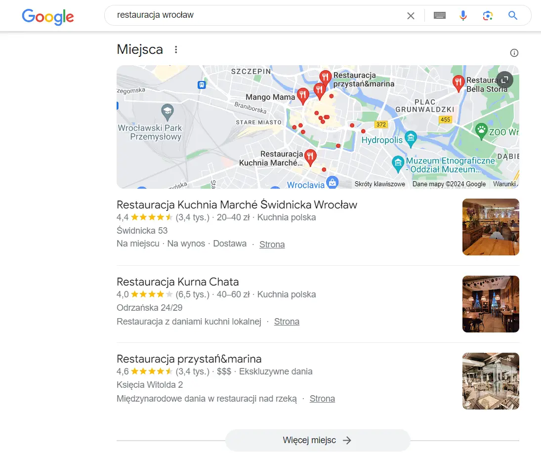 wizytówka Google Moja Firma - local pack