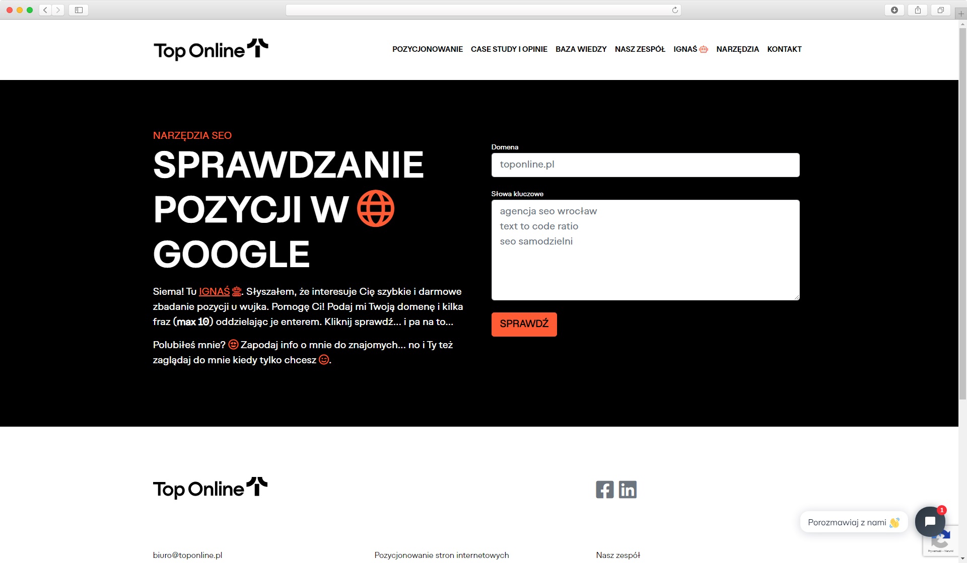 narzędzia SEO - sprawdzanie pozycji Top Online