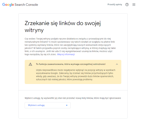 Google Search Console - narzędzie Disavow