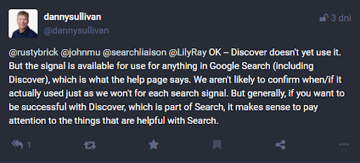 twitt Dannyego Sullivana o zmianach w dokumentacji o Google Discover i Helpful Content Update