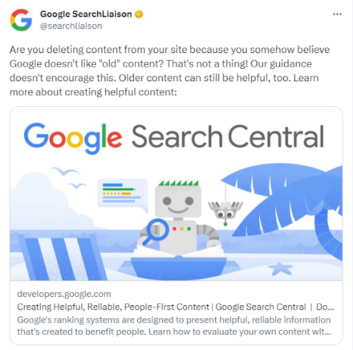 google o starych treściach na stornie