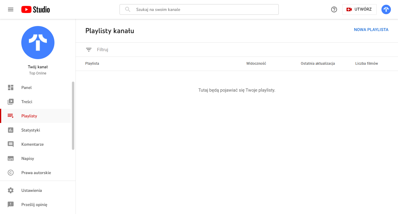 ustawienia playlist YouTube