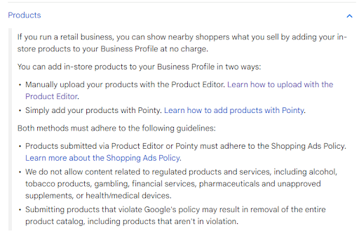 nowe zalecenia dot. produktów w Google Moja Firma