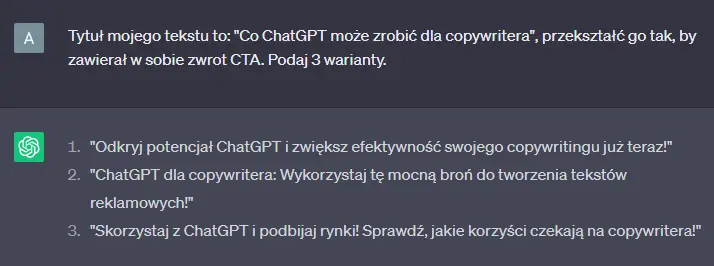 przekształcenie tytułu w ChatGPT