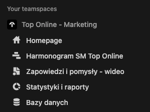 Przykład tablicy zespołowej w Notion.