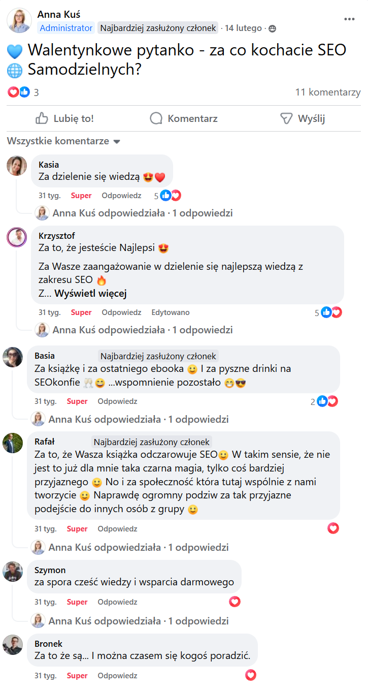 komentarze na grupie seo samodzielni