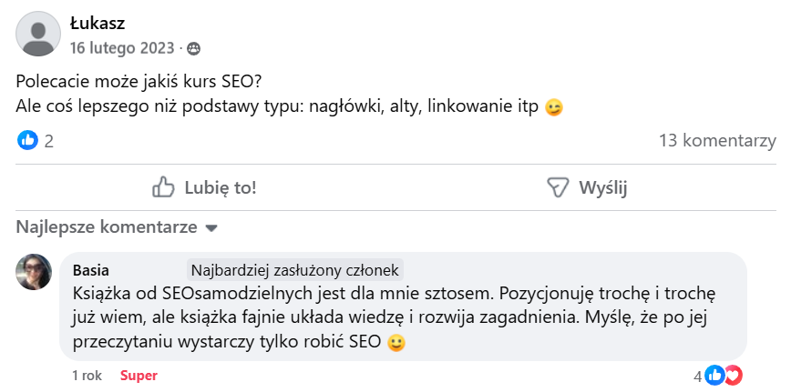 komentarz o książce SEO Samodzielni