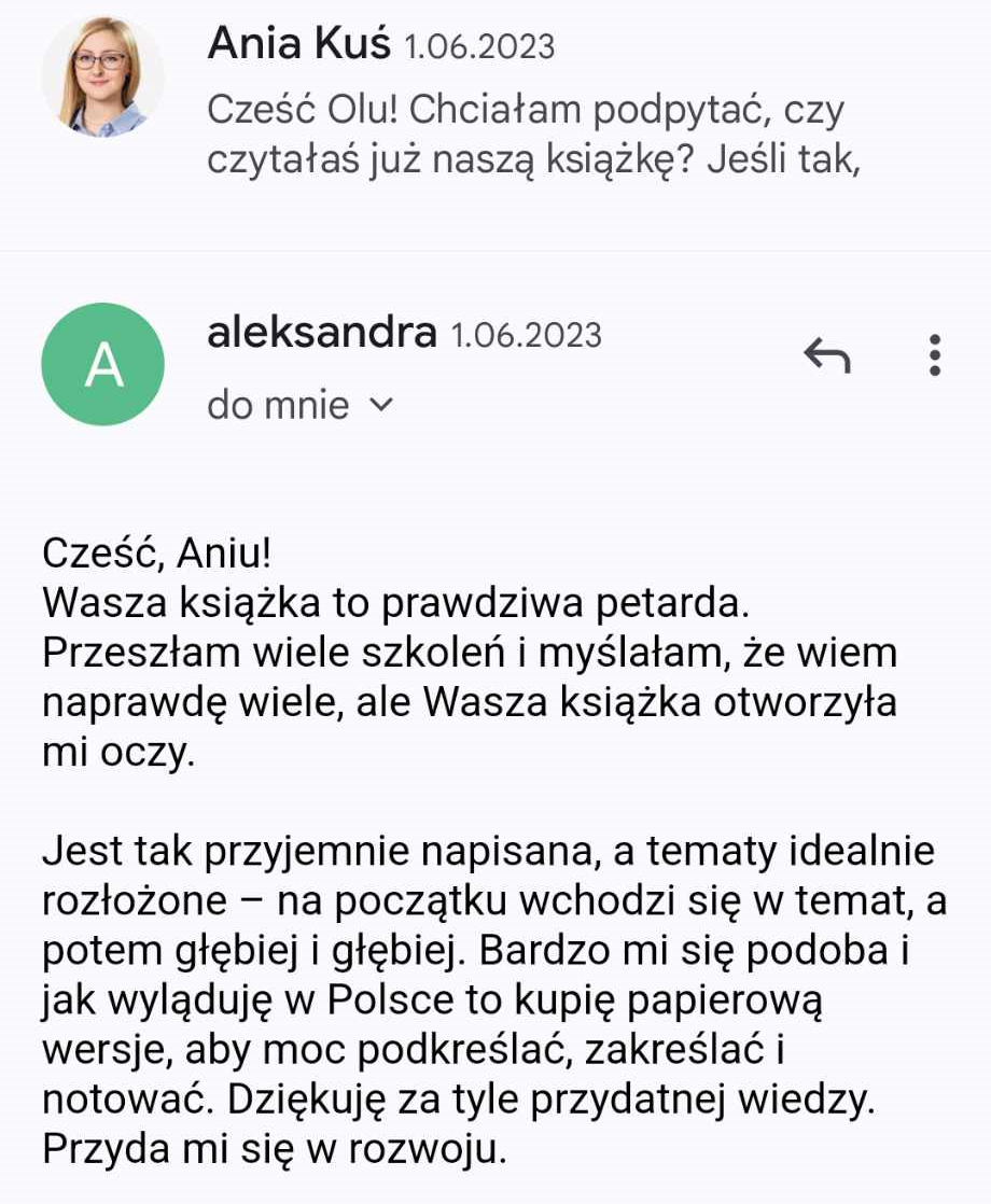 mail z opinią o książce